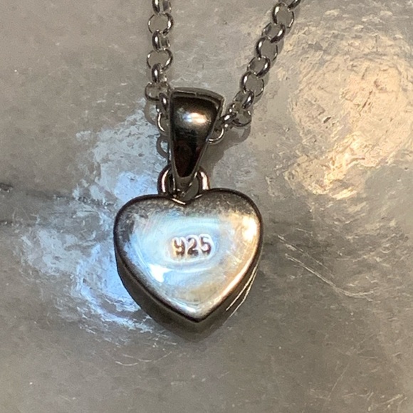 Sterling Silver Heart Pendant Necklace with Pink Opal 16” - Picture 3 of 4